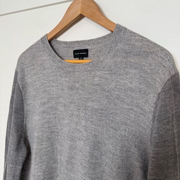 Club Monaco Sweater Womens Sz XL Gray Knit 100% Wool Pullover Contrast Sleeve - Picture 3 of 12